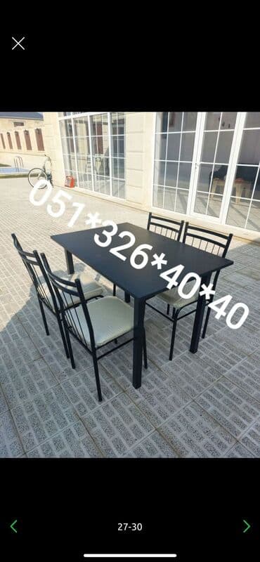 Masa və oturacaq dəstləri: Qonaq otağı üçün, Yeni, Açılan, Dördbucaq masa, 4 stul — 15