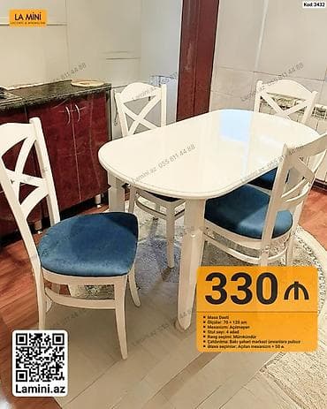 perla stul: Məhsul: Masa dəsti – 1 masa + 4 stul Xüsusiyyətlər: - Masa ölçüsü: 70 — 1