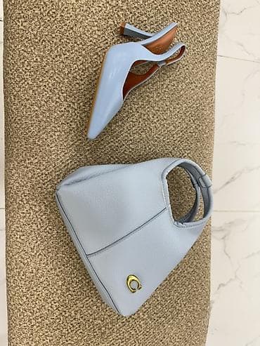 geyim dəsti: Mavi tonlarda qadın dəsti – slingback stilettolar və mini çanta - — 3