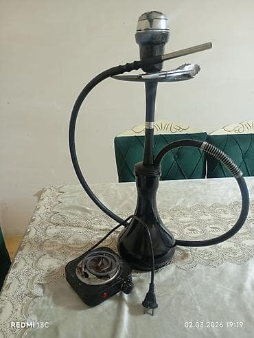 qəlyan aparatı satışı: Nərgilə dəsti - Klassik tipli nərgilə: şüşə əsaslı qara kolba, metal — 1