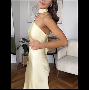 vecerni don: Zərif saten gecə/libas - Rəng: açıq şampan/sarı - Kəsim: uzadılmış — 5