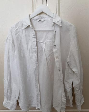 Qadın geyimləri: ZARA qadın köynəyi - Rəng: ağ - Model: düyməli, uzunqol, klassik — 1