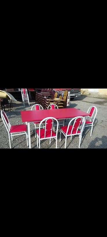 Yeni, Kvadrat masa, 6 stul, Açılmayan, Stullar ilə, Metal, Azərbaycan