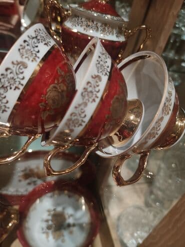 Nahar dəsti, rəng - Qırmızı, Farfor