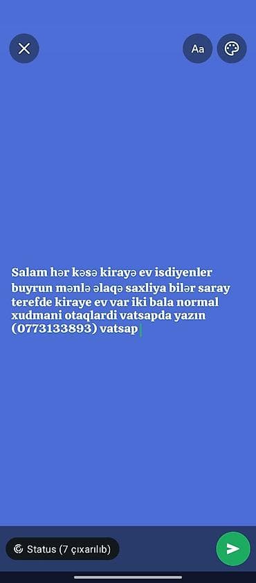 bileceri evleri: Kirayə ev – Saray tərəf - Məkan: Saray istiqaməti - Plan: iki otaqlı — 1