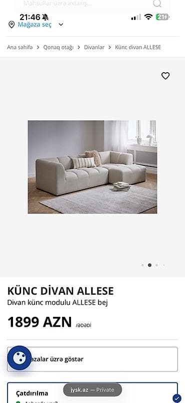 Künc Divan ALLESE – bej rəng - Modul tipli künc divanı: ALLESE -