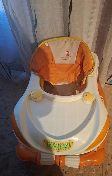 ucuz mebiler: Uşaq gəzdirici (yürütəç) - Rəng: ağ-narıncı - Yumşaq parça oturacaq — 2