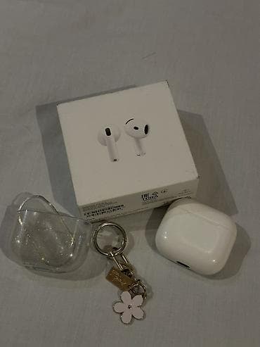 Planşetlər: Apple AirPods 4 modeli (şəkillərdəki model – simsiz qulaqlıq və şarj — 1