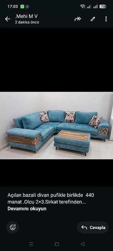 Açılan bazali divan pufikle birlikde 440 manat .Olcu 2×3.Sirkət