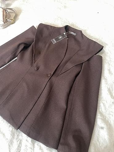 Qadın üçün şokolad-qəhvəyi rəngli dəbli bleizer/jaket. Yenidir