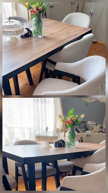 kohnə stul: Qonaq otağı üçün, İşlənmiş, Kvadrat masa, 6 stul — 1
