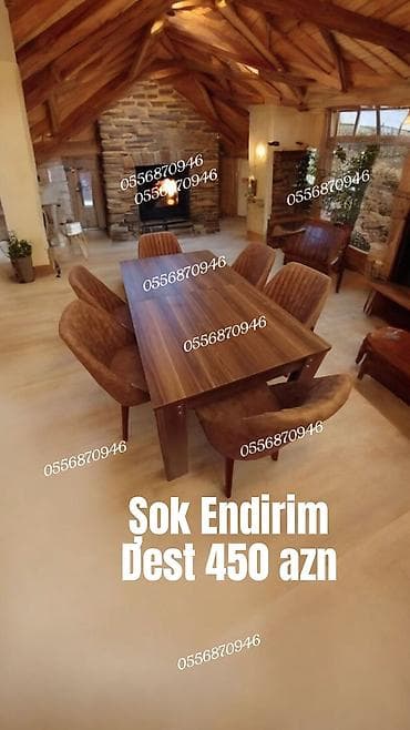 Qonaq otağı üçün, Yeni, Açılmayan, Dördbucaq masa, 6 stul