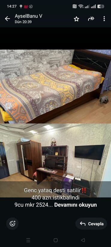 oğlan tortu: Genc yataq desti satilir‼️ 400 azn.istikbalindi 9cu mkr 2524 Aysel — 1