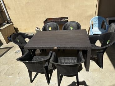 стол трюмо: Yeni, Dördbucaq masa, 6 stul, Açılmayan, Stullar ilə, Həsir toxunuşlu, Türkiyə — 1