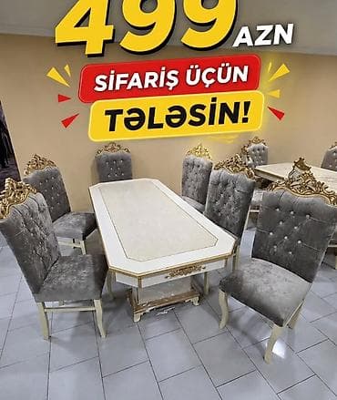 ucuz kreslo: Klassik üslublu yemək otağı dəsti - Tərkib: 1 ədəd düzbucaqlı masa + — 1
