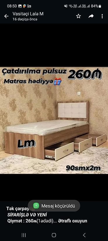 *Tək çarpayı*👑 _*SİFARİŞLƏ VƏ YENİ*_ *Qiymət : 260₼*(1ədədi) Ölçü 