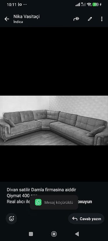 Divan satilir Damla firmasina aiddir Qiymət 400 azn Real alıcı ile