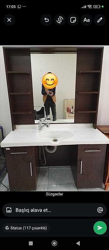 Salon üçün lavabo güzgülü dolab dəsti - Tərkib: geniş güzgü, iki