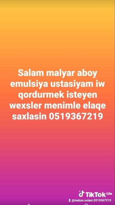 Plitə işləri: Malyar və aboy xidmətləri – emulsiya, su əsaslı boyalar, kağız və — 1