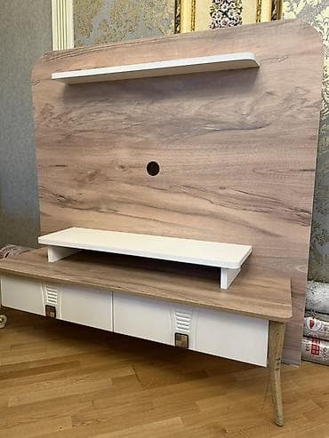 stend: TV stendi və panel komplekti - Material: MDF/LDSP kombinasiya, ağ və — 2