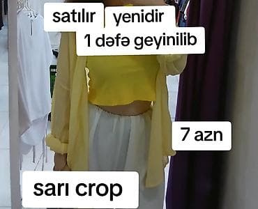 topdan geyim: Sarı crop top - Rəng: parlaq sarı - Üslub: qolsuz, bel hissəsi qısa — 1
