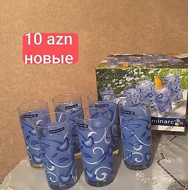 Stəkanlar, rəng - Mavi, Şüşə, 6 ədədli dəst