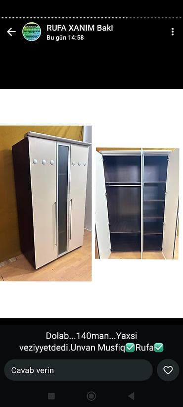 3 qapılı, Rəngli, Taxta, Açılan, Düz dolab