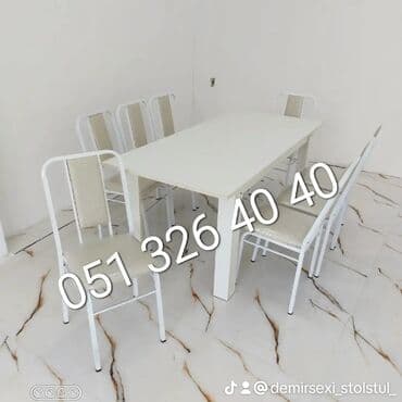 stol və stul dəstləri: Yeni, Dördbucaq masa, 6 stul, Açılmayan, Stullar ilə, Metal, Azərbaycan — 15