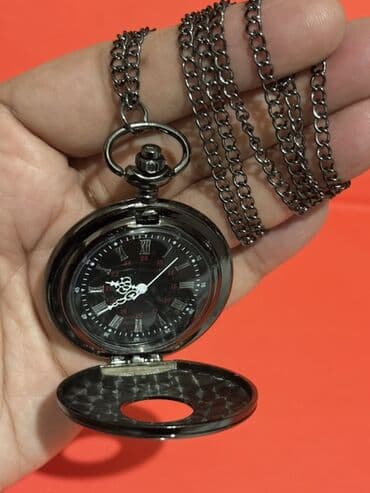 saatlar ucuz: Klassik cib saatı – qara metal korpus və zəncir - Dizayn: Qapaqlı — 3