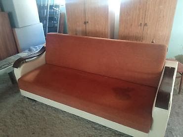 salon divan: Narıncı rəngli 3 nəfərlik divan - Klassik üslubda, düz xətli model - — 2