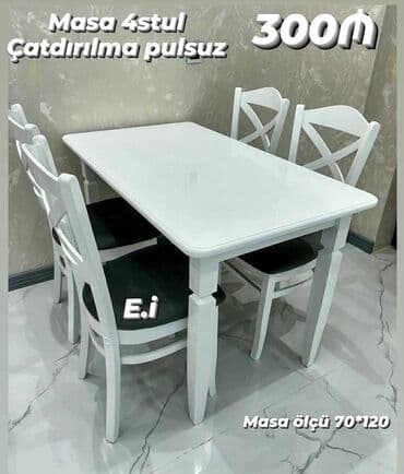 Mətbəx üçün, Yeni, Açılmayan, Dördbucaq masa, 4 stul