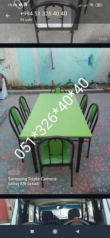 Qonaq otağı üçün, Yeni, Açılan, Dördbucaq masa, 6 stul