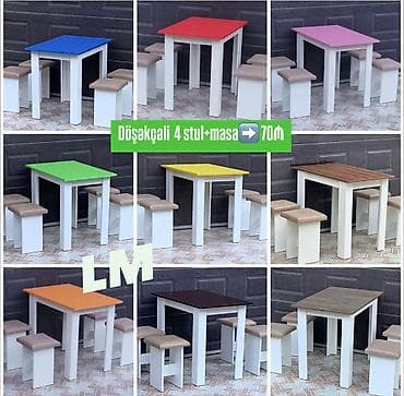diri baliq satisi: Mətbəx üçün, Açılmayan, Dördbucaq masa, 4 stul — 1