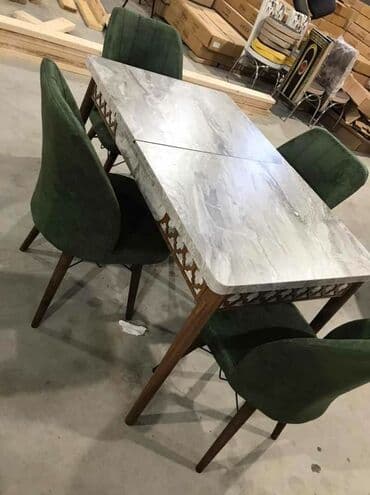 mərmər masa: Mətbəx üçün, Yeni, Açılan, Dördbucaq masa, 4 stul — 5