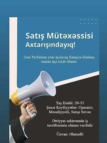 model isi axtariram: Satış məsləhətçisi tələb olunur, Yalnız qadınlar üçün, 18-29 yaş, 1-2 illik təcrübə, Aylıq ödəniş — 1