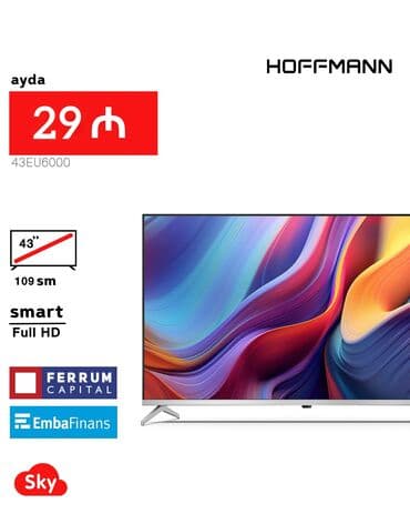 tv tuneri: Yeni Televizor Hoffmann Led 43" FHD (1920x1080), Pulsuz çatdırılma — 1