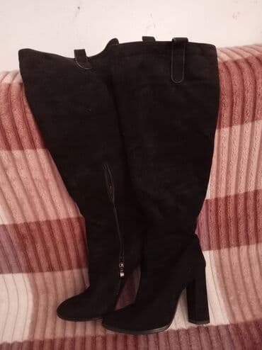 çəkməcə: Qadın dizüstü çəkmə - Rəng: qara - Material: süet effekti (yumşaq — 1