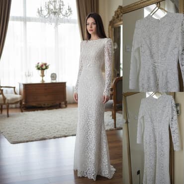 lacin ticaret merkezi kiraye paltarlar: Məhsul: Uzun krujeva don - Rəng: Südlü/ağ - Model: Bədənə oturan — 1