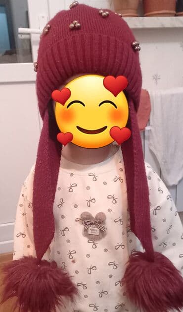 usaq ucun paltar: Uşaq üçün qış papağı - Rəng: tünd bordo - Model: uzun qulaqcıqlı, uc — 1