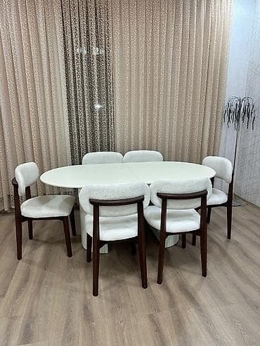Qonaq otağı üçün, İşlənmiş, Açılmayan, Oval masa, 6 stul — 1