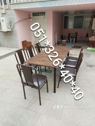 stol və stul dəstləri: Yeni, Dördbucaq masa, 6 stul, Açılmayan, Stullar ilə, Metal, Azərbaycan — 13