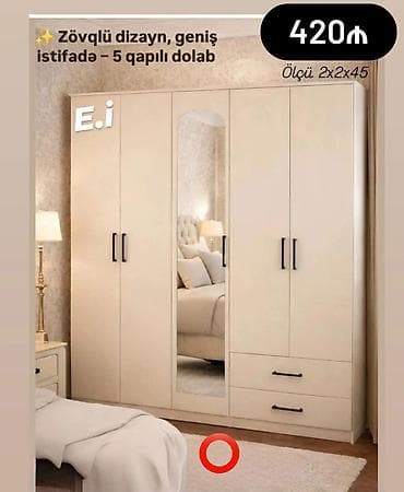 Мебель: Zövqlü dizayn, geniş istifadə – 5 qapılı dolab - Rəng: krem/bej - 5 — 1
