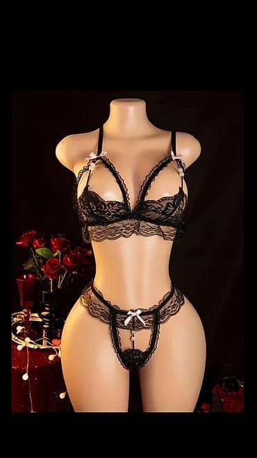 qadınlar üçün krujevalı maskalar: Qara krujeva 2 hissəli qadın lingerie dəsti - Tərkib: yumşaq elastik — 3