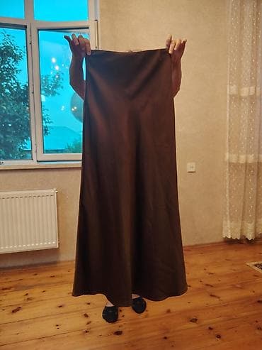 yeni geyim: Qadın geyim dəsti - Qəhvəyi uzun ətək: A-kəsim, axıcı parça, bel — 1