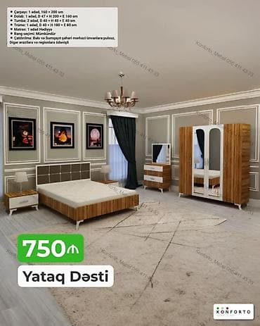 Yataq Dəsti – 750₼ Dəst tərkibi və ölçülər: - Çarpayı: 1 ədəd, 160 × — 1
