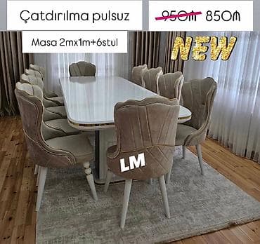 Möhtəşəm masa dəsti👑 Yüksək keyfiyyətlə Qiymət : Masa +6 stul ✨️ 850₼