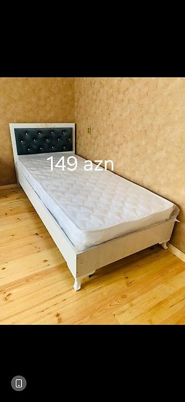 Tək nəfərlik çarpayı – 149 AZN - Müasir dizayn: ağ və ağac rəngli