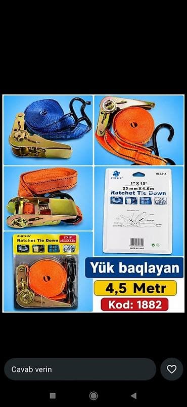 Yük bağlayan kəmər – Ratchet Tie Down - Uzunluq: 4,5 metr (25 mm x — 1
