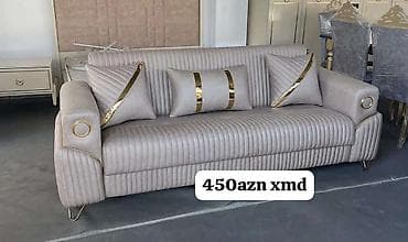 Modern dizaynlı 3 nəfərlik divan - Rəng: açıq bej - Material: yumşaq