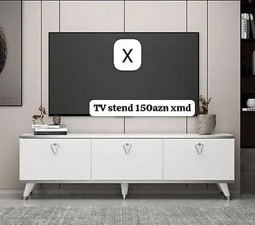 TV stend – 150 AZN - Rəng: ağ, minimal dizayn - Üst tabla geniş və